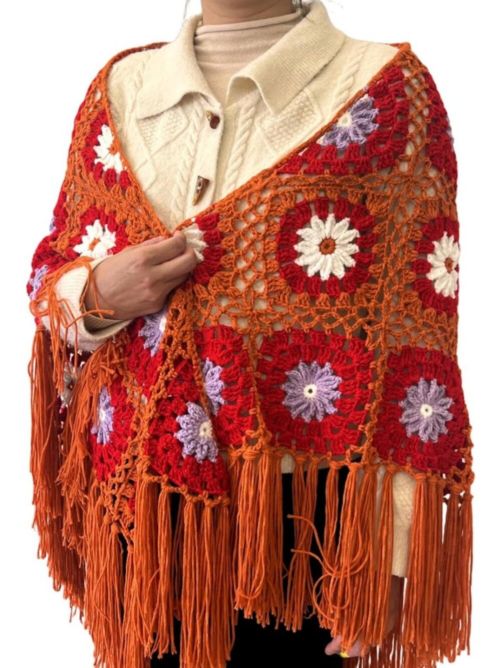 Handmade Boho Crochet Shawl - Lightweight Festival Wrap Scarf, Wedding Gift